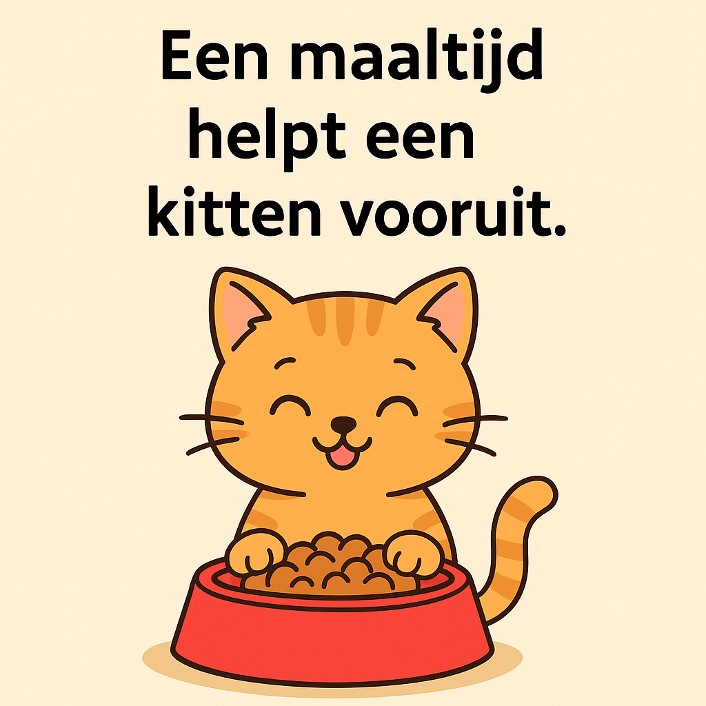 Elke maaltijd helpt een kitten vooruit