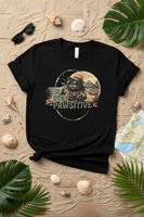Stay Pawsitive retro vacation cat T-shirt flatlay – beach vibes straatkatten CR