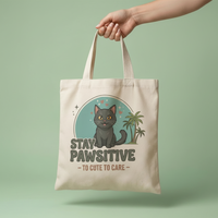 Cute cat organic tote bag hand – straatkatten Costa Rica charity
