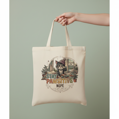 Grumpy Cat in Bed Tote Bag - hand
