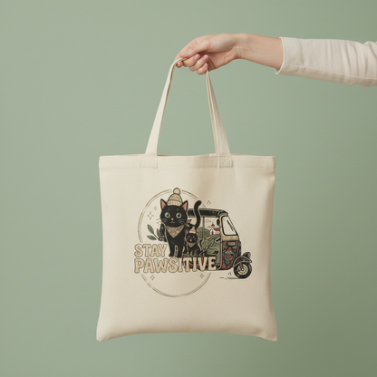 Tuk-tuk katten tote bag hand – retro cat organic bag straatkatten Costa Rica